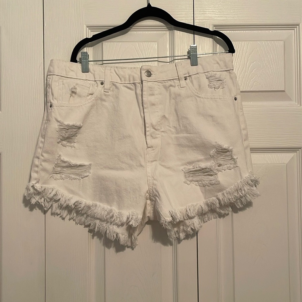 White Distressed Shorts